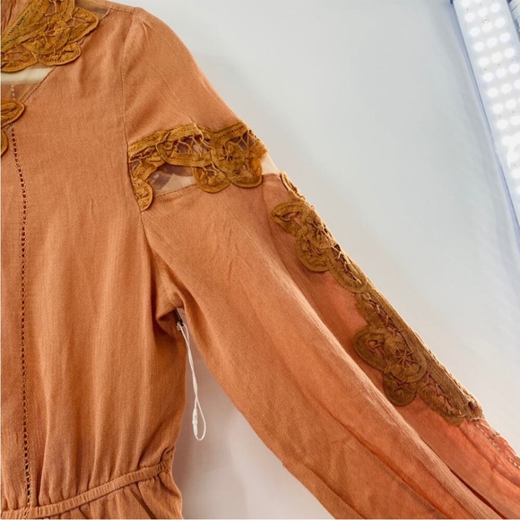 NEW Free People FP One Paige raw frayed hem mini dress Sable Sand Peach lace S - Picture 14 of 16